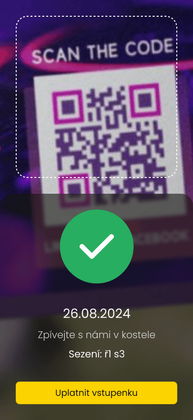 QR skener pro kontrolu vstupenek